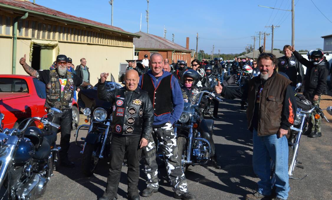 ON THEIR WAY: Angry Anderson with the convoy from Sydney, arriving in Parkes in the first Big Ride 4 Parkinson’s in 2013. This year they will stop in Lithgow. 
