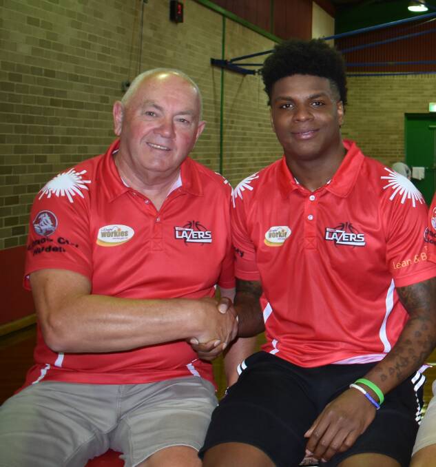 NEW TEAM: Coach Richard Marjoram welcomes new American player Terrence Durham to the Lithgow Lazers before his first trial match with the team against St George. Picture: CIARA BASTOW