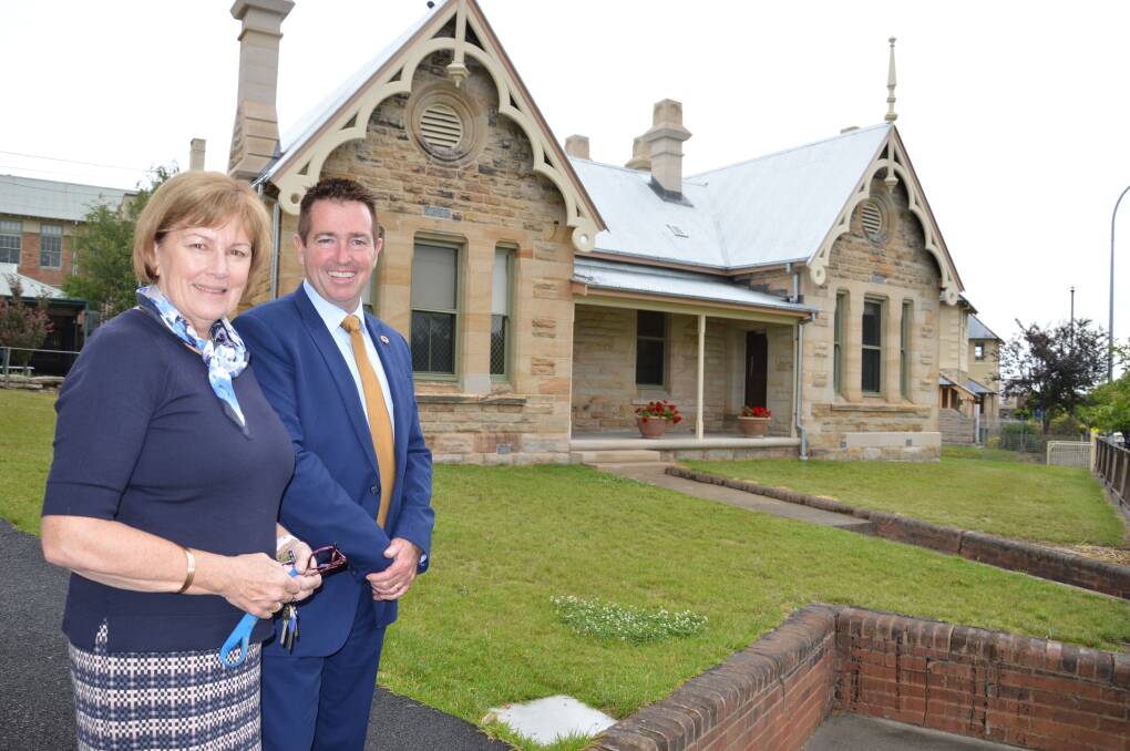 HISTORIC: MP Paul Toole and former Lithgow Public School principal Vicki O'Rourke in front of the historic School Master's residence. Picture: SUPPLIED. 
