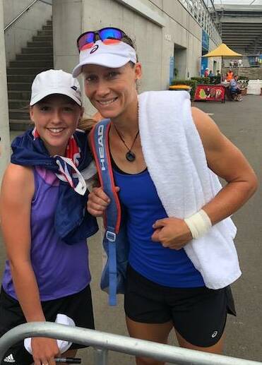 TENNIS FAME: Lucy Green with Australian tennis star Sam Stosur. Picture: SUPPLIED. 