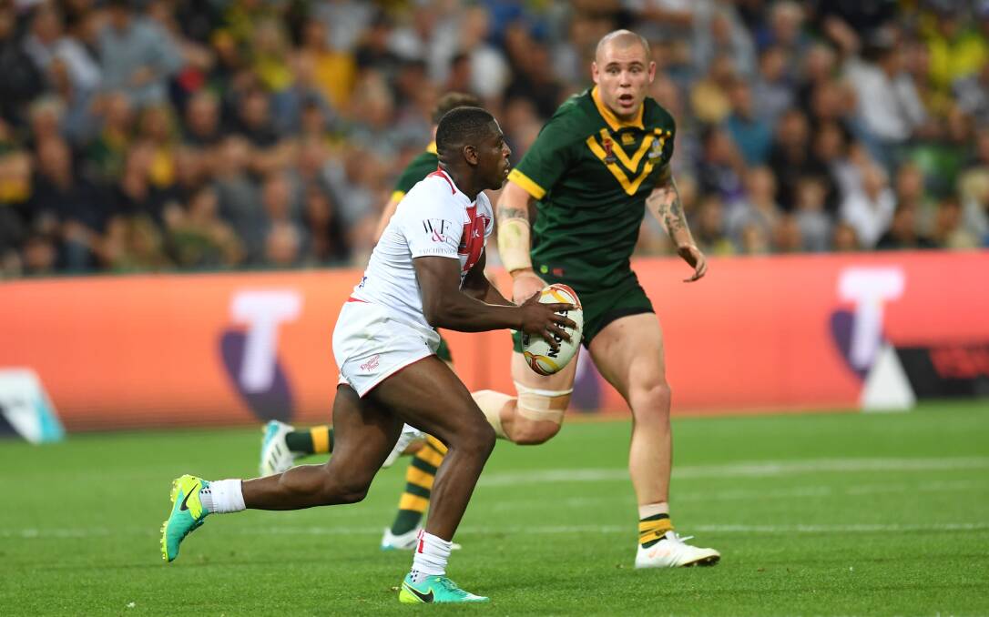 Jermaine McGillvary of England in action on Friday night. Picture: AAP Image/ Julian Smith