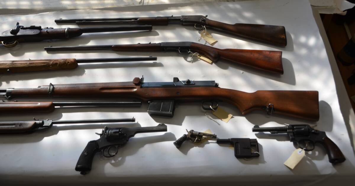 FASCINATING FIREARMS:  A selection of the arms handed in to the Lithgow Arms Small Arms Factory Museum, including a Winchester rifle (top) and a Swedish military gun (centre). 