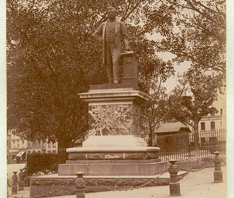 Statue of Thomas Mort at Macquarie Place in Sydney, taken 1900-1910. Courtesy of the State Library of NSW. 