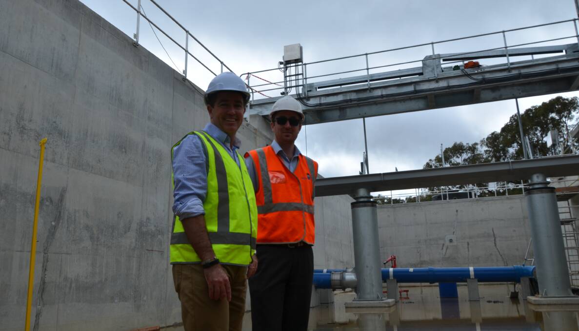 Member of Parliament for Bathurst Paul Toole and Works Manager for Lithgow City Council Jonathon Edgecombe get up close to Portland's new waster and water facility.