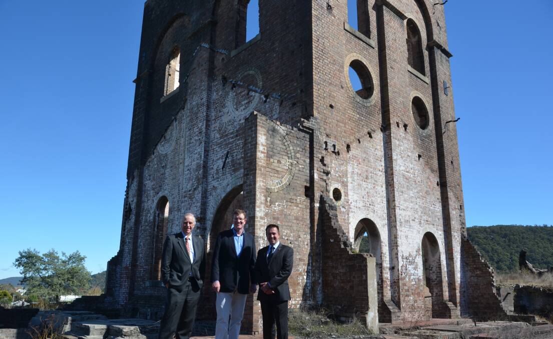 IN THE BEGINNING: Mayor Stephen Lesslie, Andrew Gee MP and Paul Toole MP accounced future works on the blast furnace amounting to $2 million in April. Picture: PHOEBE MOLONEY. 