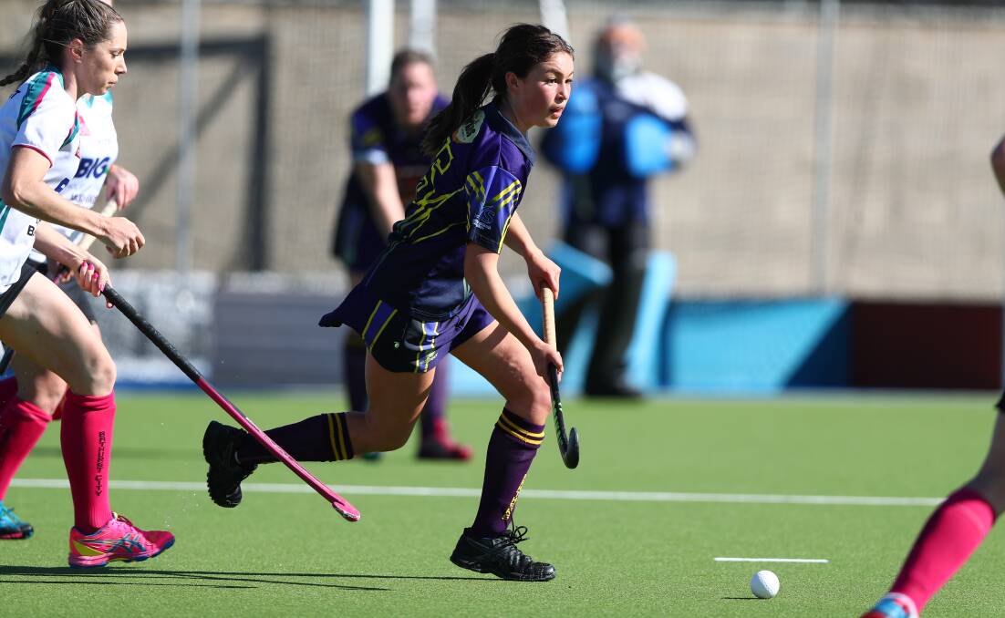 PANTHER: Hannah Kable playing for the Lithgow Panthers in the hockey premier league. 
