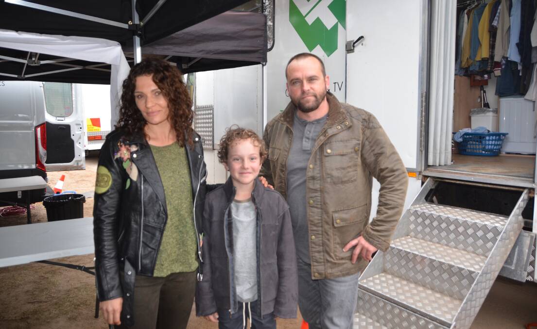 CANNIBALS WITH A CONSCIOUS: Actors Danielle Cormack, Jack Ruwald and Les Hill on the set of 'Patricia Moore' in Wallerawang. Picture: PHOEBE MOLONEY.