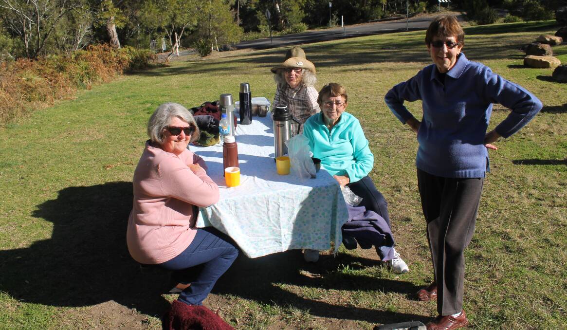 ENJOYING LUNCH: Denise Mort, Clare Mandel, Beth Paul and Margaret Harding soak up the sun in the Megalong Valley. Picture: SUPPLIED. 