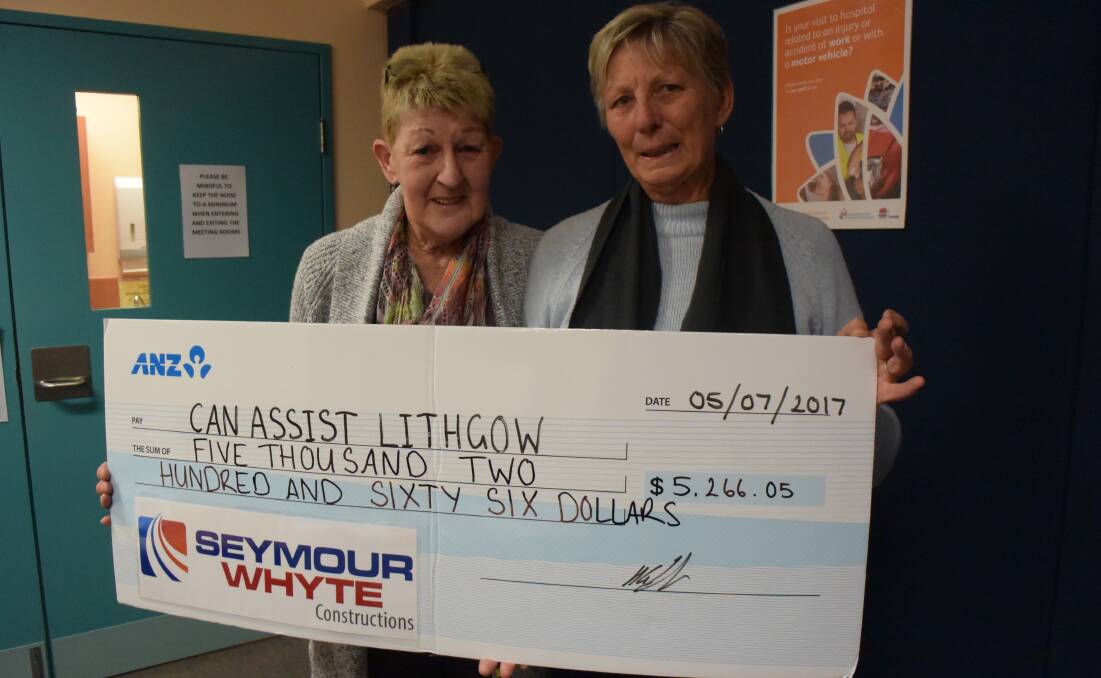 BIG CHEQUE: Can Assist members Olive Ward and Leslie Townsend said they would miss their regular meetings with Seymour Whyte road workers.