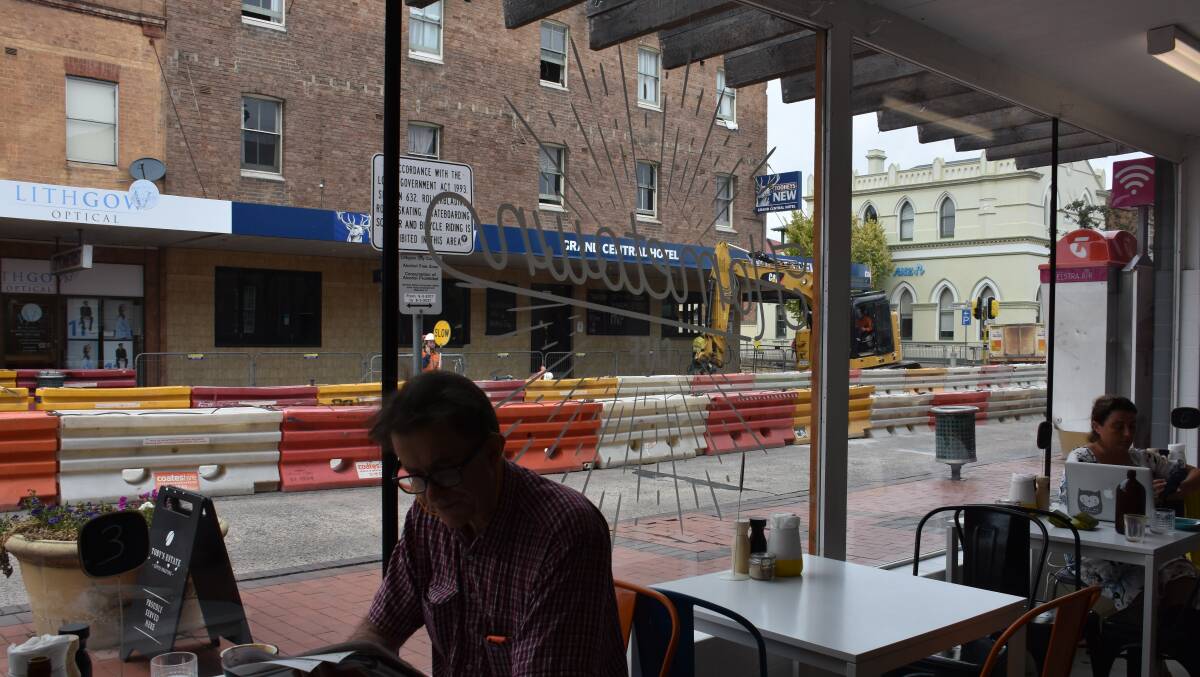MAIN STREET: The view of the roadworks from Hometown Cafe. Picture: PHOEBE MOLONEY. 
