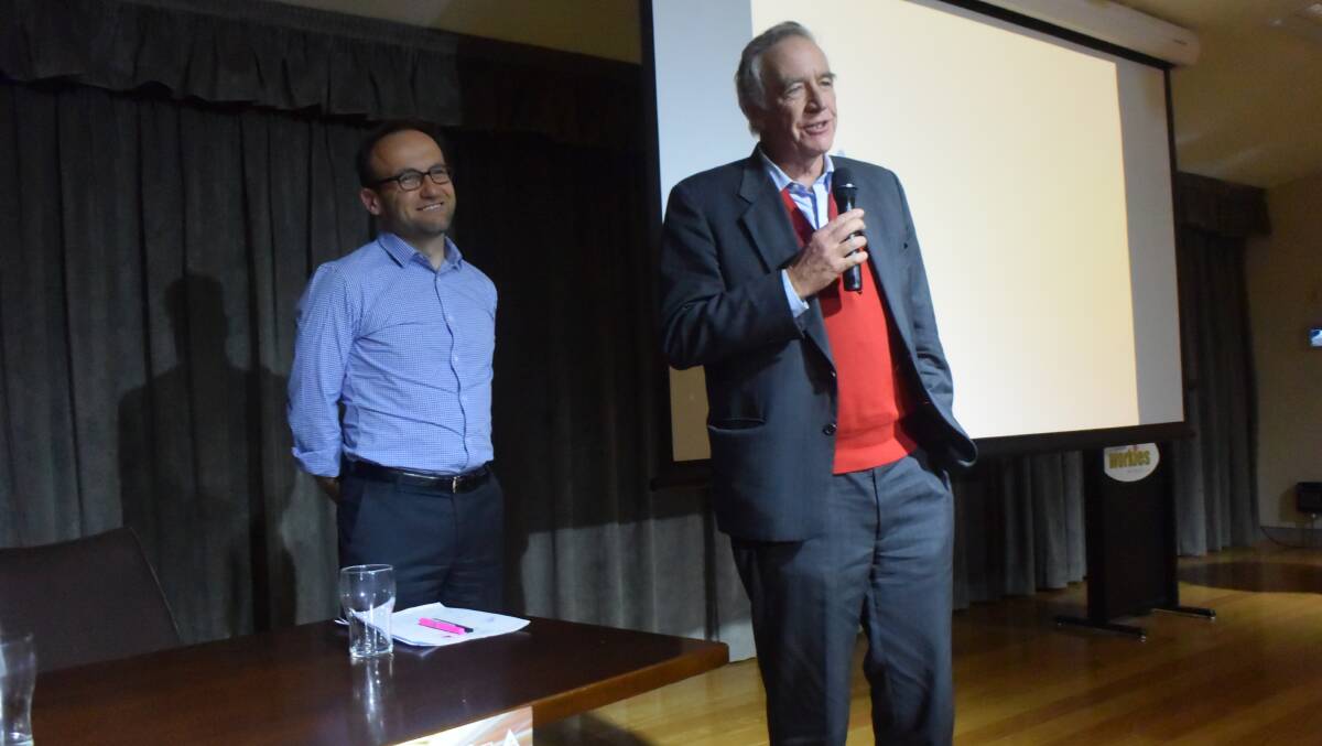 TRANSITION TOWN: Mayor Stephen Lesslie speaks at Greens Q&A at the Lithgow Workies. Picture: PHOEBE MOLONEY. 