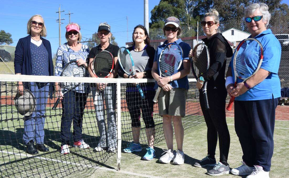 BANDITS AND VOLLEYS: Sandy Cox, Carolyn Andison, Jill Young and captain Debbie Williams (Bandits) and winning team Margie Lowe, Leanne Fitzgerald and captain Julie Grant (Volleys). Picture: PHOEBE MOLONEY.
