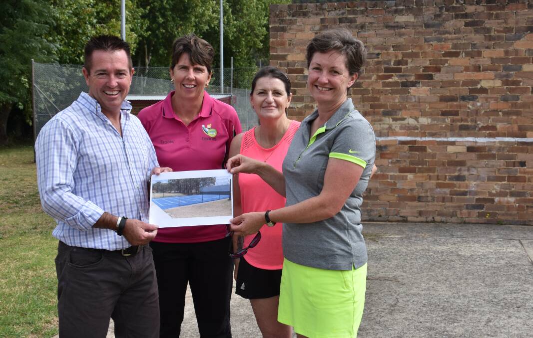 BIG PLANS: MP Paul Toole with Tracey Green, Lithgow City Tennis Club president Debbie Williams and secretary Janene Williams. 