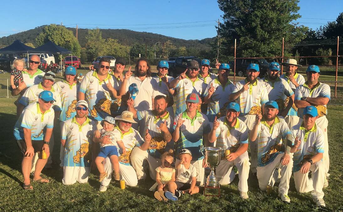 VICTORY: Lithgow Hotel Cricket Club's first grade team pose with the cup after their win on Conran Oval. Picture: SUPPLIED.