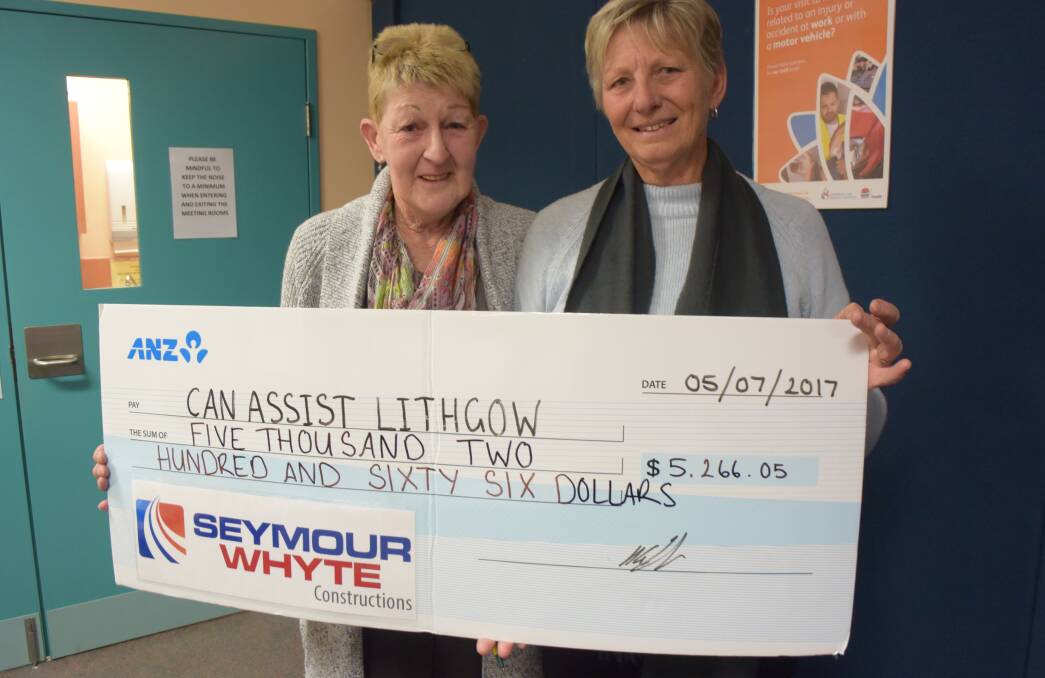 BIG CHEQUE: Can Assist members Olive Ward and Leslie Townsend said they would miss their regular meetings with Seymour Whyte road workers. 