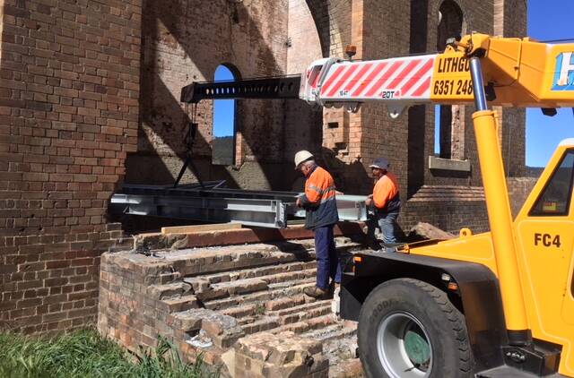 UNDER THE BOARDWALK: Steelworks being delivered to Blast Furnace Park as part of the precinct's overhaul. Picture: SUPPLIED. 