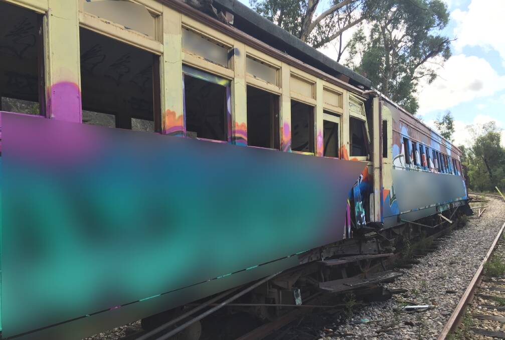 BROKEN: Carriages damaged in the second collision on the railway. The back carriage is the 1882 Composite Brake Van. Picture: SUPPLIED. 