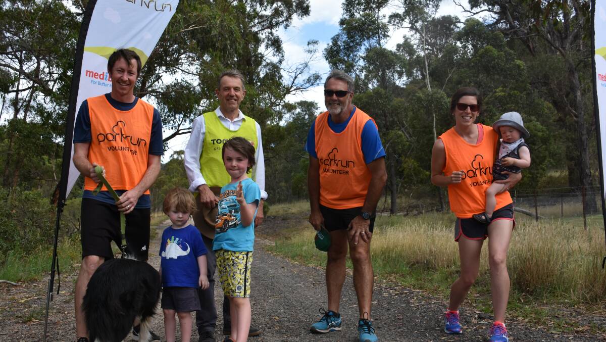 ON YOUR MARKS: Lithgow parkrun managers Paul Vanstone, Sian Visser with Charlie Visser, Ross Yates, Justin, Lewis and Eamon McMurtrie. Picture: PHOEBE MOLONEY. 