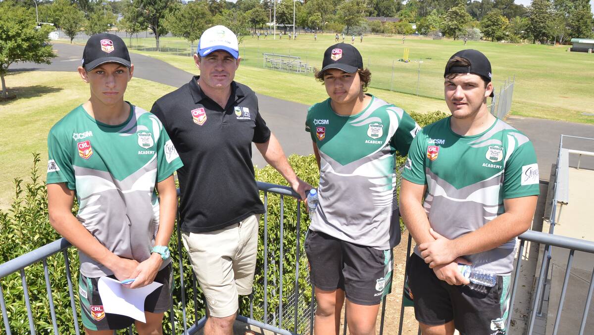 SPREADING THE MESSAGE: Aiden Lake, Andrew Ryan, James "Busta" Nelson and Logan Conn at Sunday's training session at Caltex Park. Photo: BELINDA SOOLE