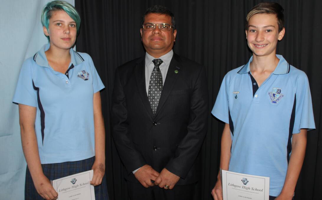 STAGE 4 AND 5 PRESENTATION: Maia Michell and Caleb Traish - Lithgow Lions Club Award for Excellence in Performing Arts presented by Lions Club's John Edwards.