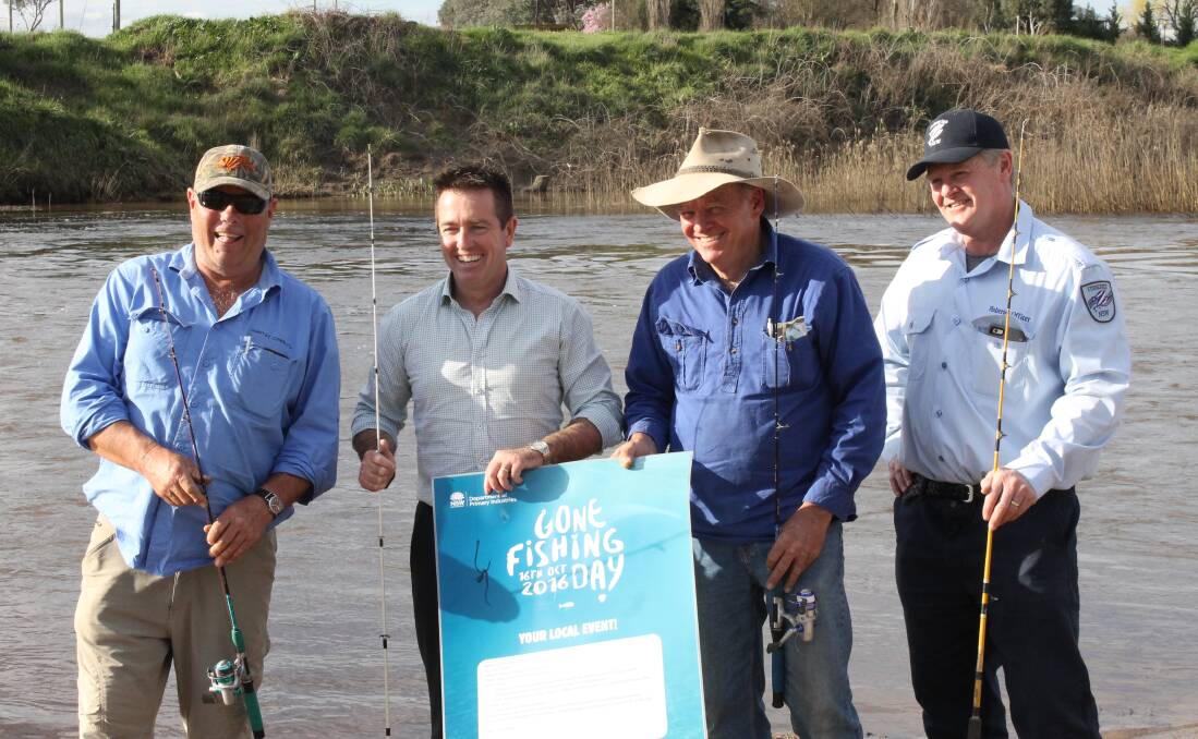 GONE FISHING: Paul Toole with Central Wests Habitat Connect Bill Josh, Sofala CAS Secretary Colin Gordon and NSW Fisheries Terry Steele. PHOTO: Supplied.