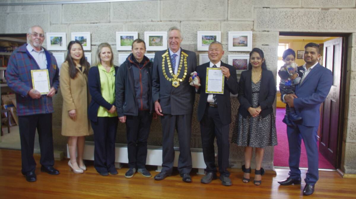 CITIZENS: Lithgow Mayor Stephen Lesslie welcomed eight new Australians to the community including Chih-cheng Chen, Yen Nni Phan, Wayne Rowe, Colette Van Der Poll, Charles Warren, Poonam Devi, Sonu Sumar and Ayaan Sonu Kumar. Picture: SUPPLIED