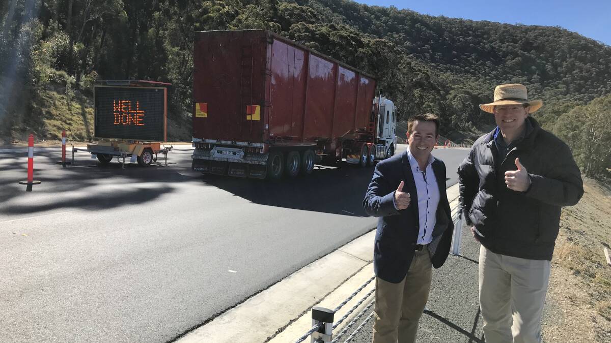 CLOSE TO COMPLETION: Federal Member for Calare Andrew Gee and Member for Bathurst Paul Toole at the Forty Bends roadworks, which are currently being finalised. Picture: SUPPLIED