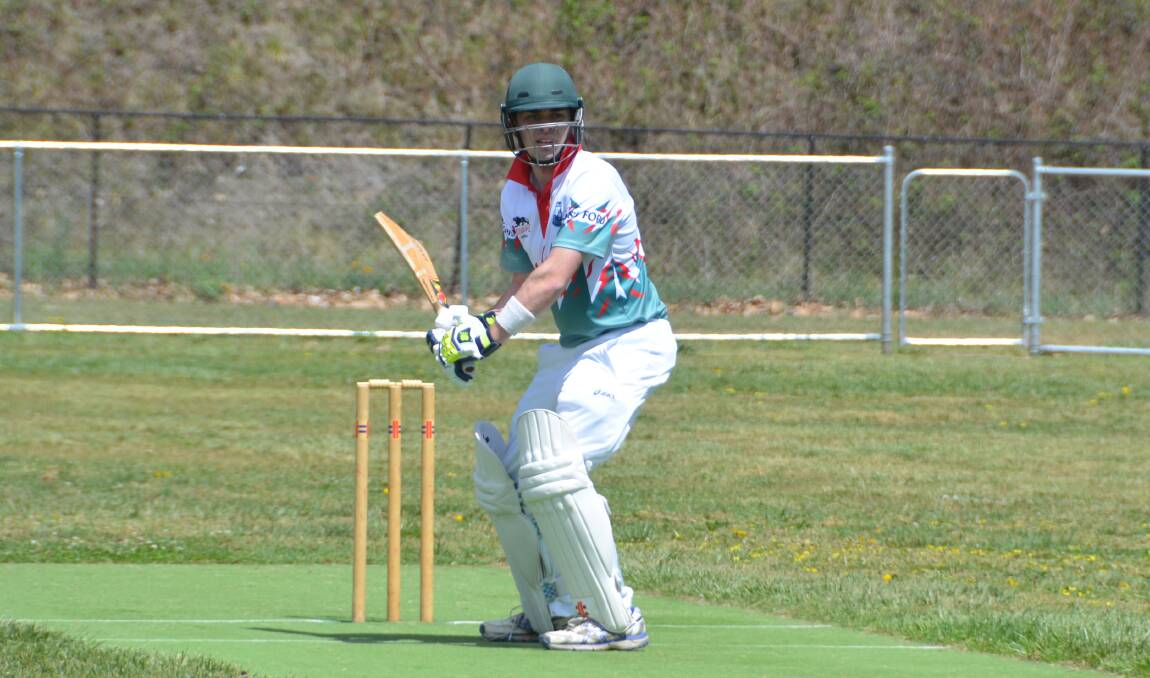 Lidsdale's Blake Caldwell is pictured here at the batting crease however he heaped the pain on Lithgow Hotel 2, as he dismissed three batsmen for ducks in quick succession.