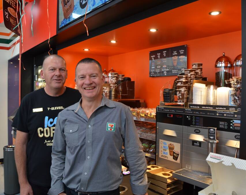 OPENING DAY: 7-Eleven franchisee Barry King (left) and Braeden Lord, General Manager of retail operations were all smiles on Thursday morning.