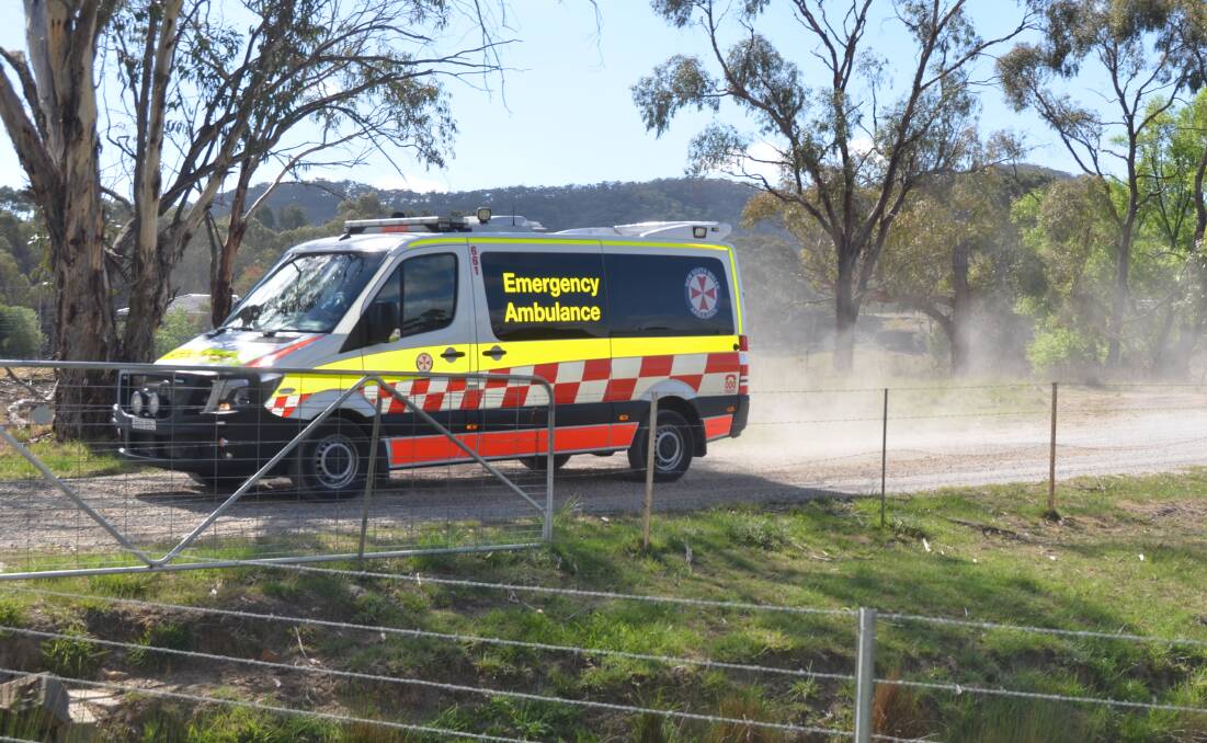 An ambulance heading to the scene on Monday afternoon. Picture: PHOEBE MOLONEY