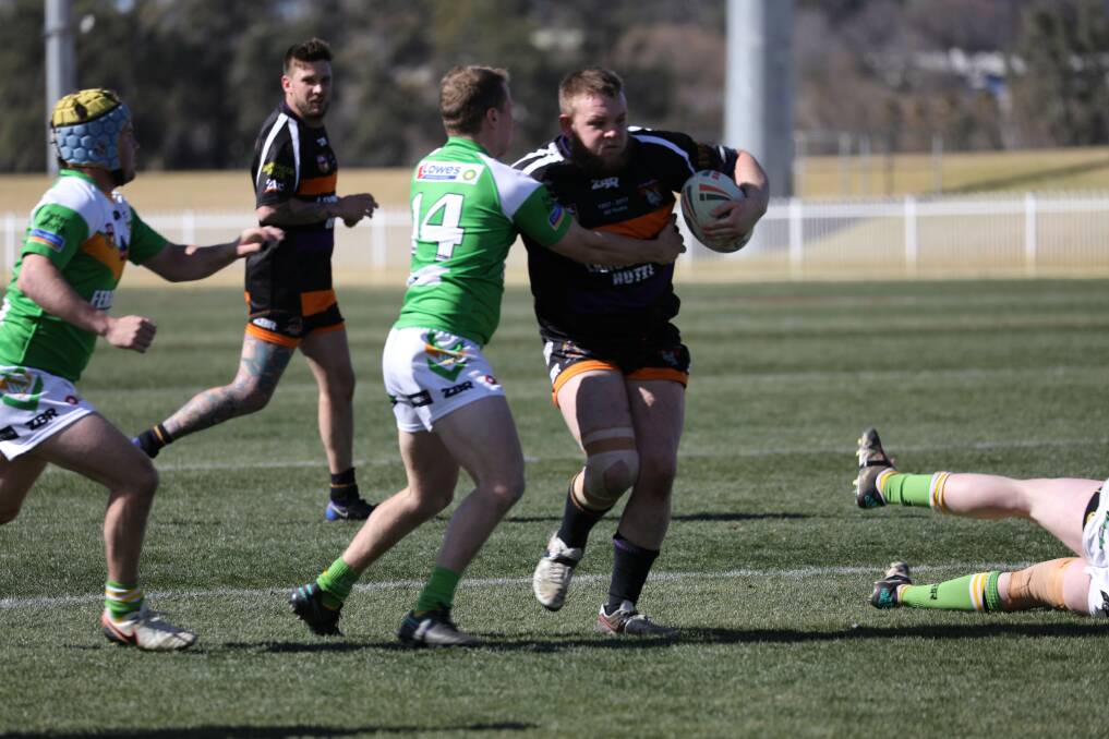 DOUBLE: Riley Allan barged over for two tries to help his Lithgow Workies side secure a tight victory over Orange CYMS on Saturday. Picture: SIMONE KURTZ