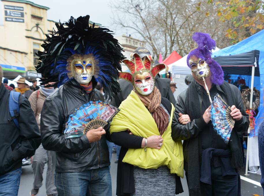 Festival fans: Masks were the fashion choice of many people in Katoomba on Saturday. Photo: Jennie Curtin. 