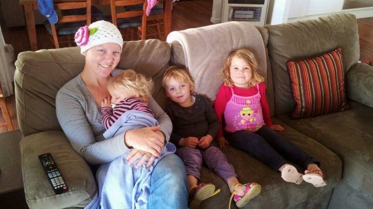 Jacinta Jamieson with her three children after she was diagnosed with secondary breast cancer.  Photo: Supplied