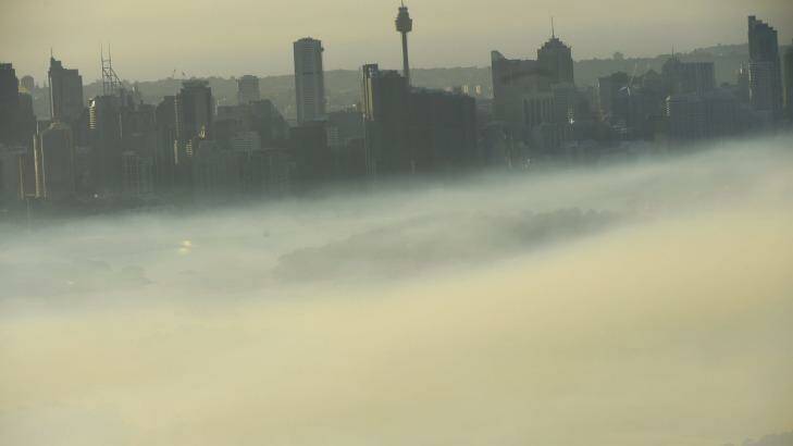Heavy smog over Sydney last October.
 Photo: Nick Moir