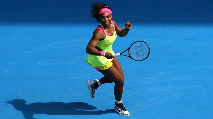Serena shout: Serena Williams celebrates her win over Garbine Muguruza.