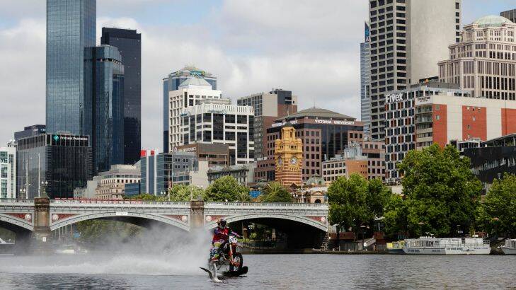 MELBOURNE, NEW SOUTH WALES - DECEMBER 22:  Australian FMX stunt rider Robbie Maddison is seen riding his motorbike along the surface of the Yarra River on December 22, 2016 in Melbourne, Australia.  (Photo by Brook Mitchell/Fairfax Media) Photo: Brook Mitchell