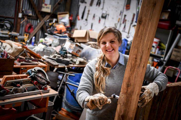 Eliza Henry-Jones, a DIY renovator, was renovating her first home in Belgrave when an old air-conditioning unit feel on her and injured her arm. 14 July 2016. The Age Sat News. Photo: Eddie Jim.