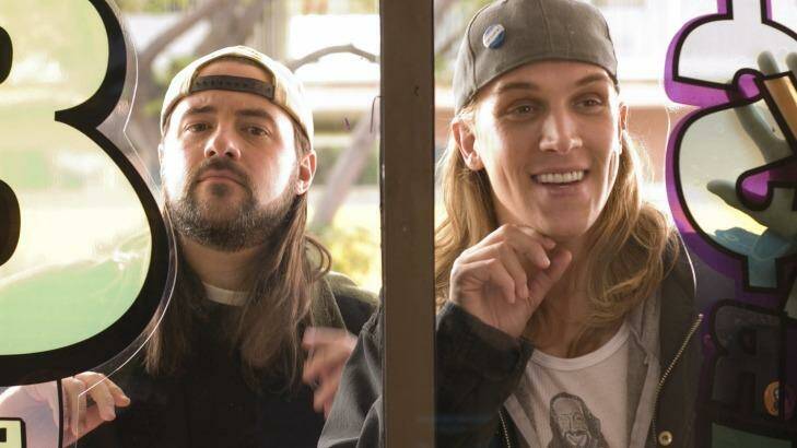 Silent Bob (Kevin Smith) and Jason Mewes (Jay) in <i>Clerks II</i>.