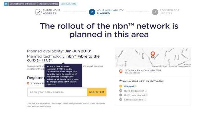 The tool on the NBN site will show the date a household can connect and the technology type. Photo: NBN