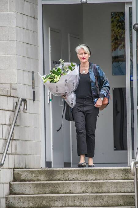 Genevieve JAcobs leaving ABC headquarters in Wakefield avenue, Lyneham after being made made redundant. Photo by Karleen Minney.