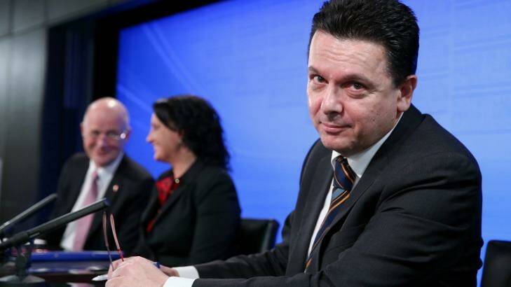 Independent senator Nick Xenophon is at odds with Liberal Democrat senator David Leyonhjelm and independent senator Jacqui Lambie over the potential changes to Senate voting. Photo: Alex Ellinghausen