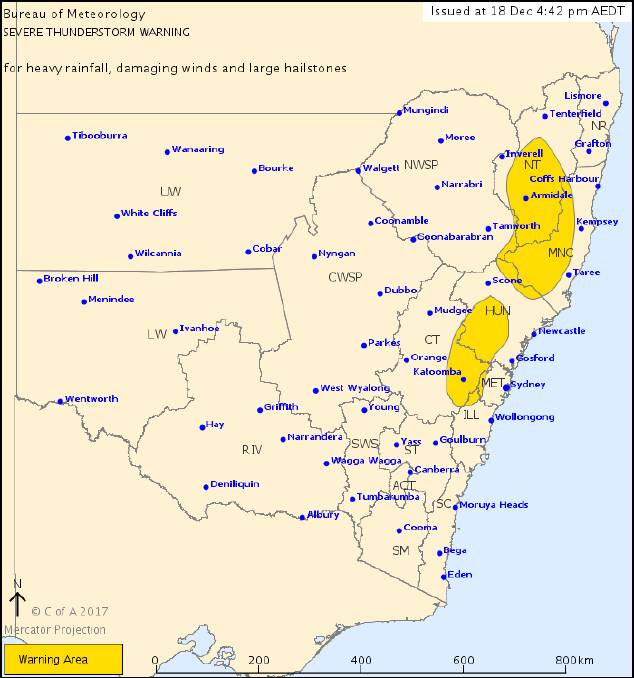 Severe weather map released by the Bureau of Meteorology. 