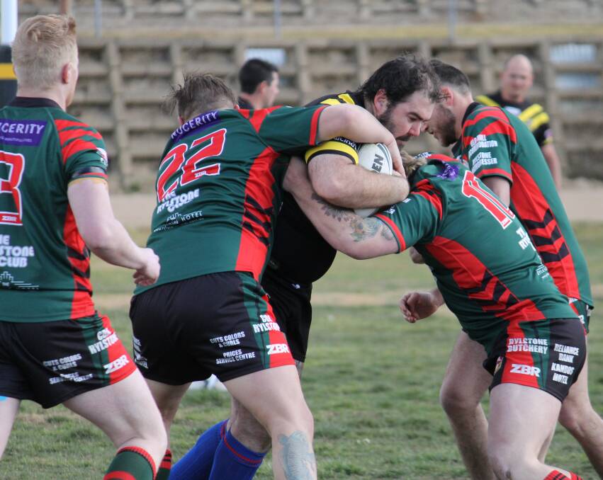 CHARGING THROUGH: Portland’s Joel Stapleton in action in the Colts' decisive win over Kandos at Kremer Park. Picture: JOHN FITZGERALD. 