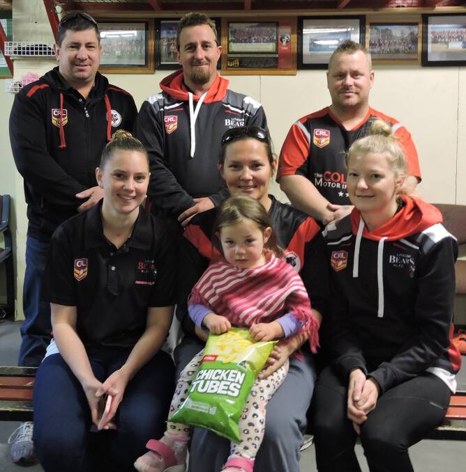 PLENTY OF SUPPORT: Little Ella Chapman with her mum Deb and the Bears executive committee, Tony Northey, Ben Spittles, Brett Frazer, Zoe Biles and Lauren Stevens. Picture: SUPPLIED. 