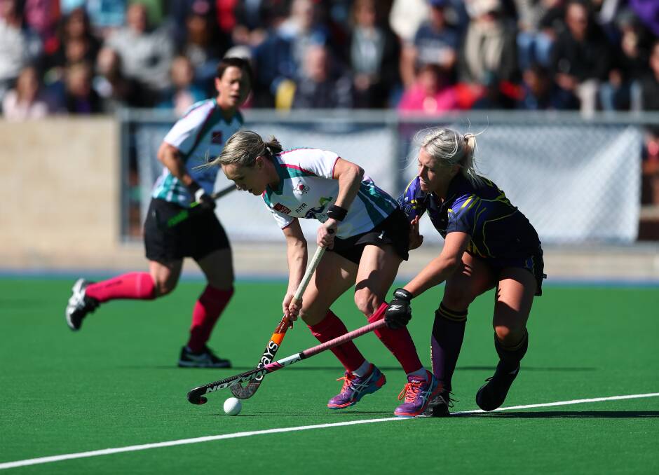 IN FORM: Amelia Leard (right) in action for the Lithgow Panthers in the women's Premier League Hockey grand final in 2017. Picture: PHIL BLATCH. 