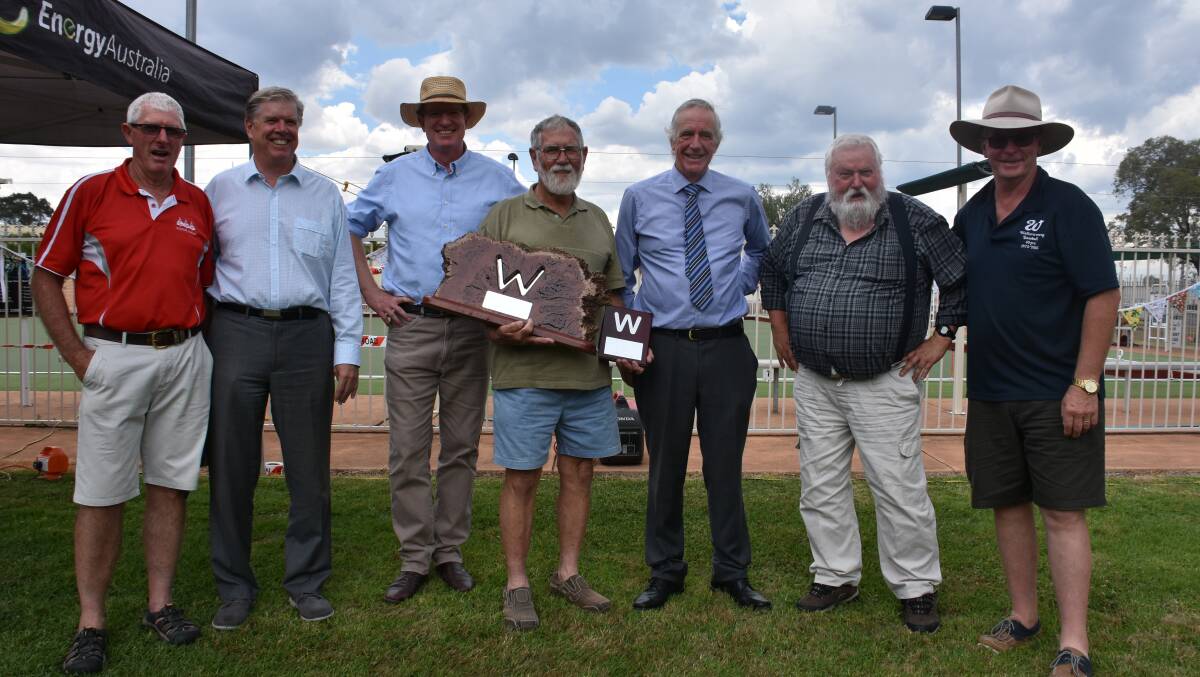 Des Francis, Ambassador Bob Turner, Federal Member for Calare Andrew Gee, Wallerawang Citizen of the Year Colin Steele, Lithgow City Council Mayor Stephen Lesslie, Danny Whitty and Joe Smith. Pictures: KIRSTY HORTON. 