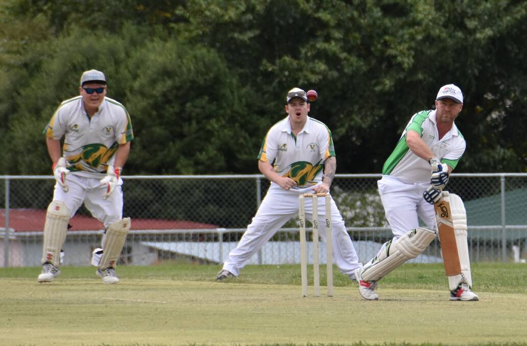 BOWLING ATTACK: Hampton's Sam Miller with the bat in the team's match against Valley on Saturday. Picture: KIRSTY HORTON. 