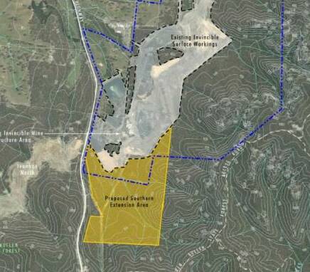 PROPOSED EXTENSION SITE: Department of Planning has recommended the extension of Invincible Mine go ahead. Map courtesy of Department of Planning and Environment. 