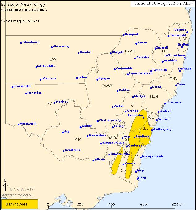 WARNING: The wild weather will be spread across a wide area this morning. IMAGE: Bureau of Meteorology. 