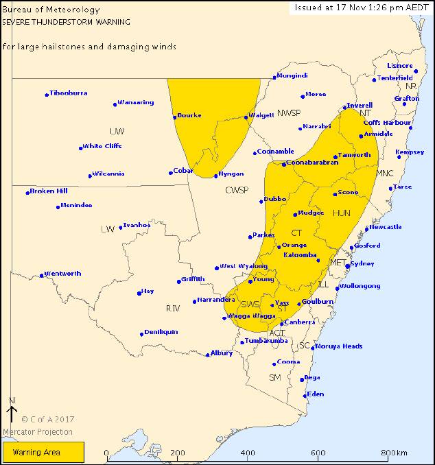 Storm warning in place for the areas indicated. IMAGE: Bureau of Meteorology. 